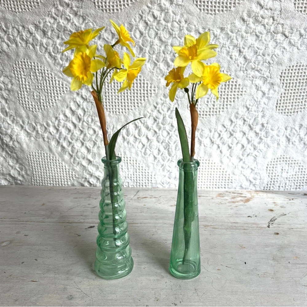 70s VTG GREEN Glass Bottles Party Table Decor Wedding Birthday-Showers $29 Each